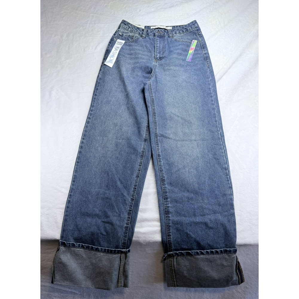 Tinseltown High Waist Wide Leg Cuffed Blue Jeans NWT Size 5/27 100% Cotton